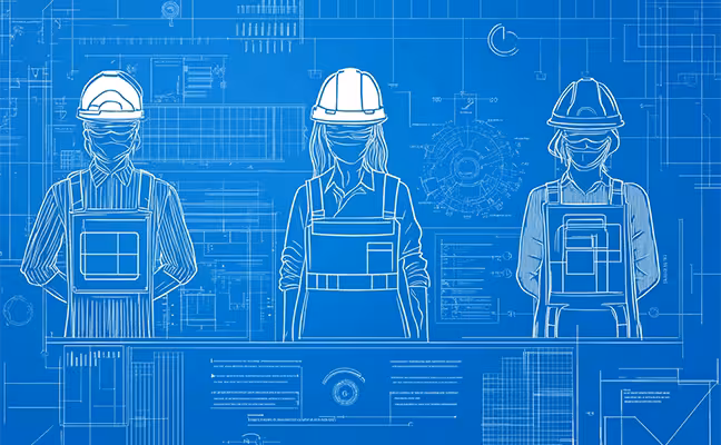 A detailed comparison chart showing the different contractor certifications in Toronto, including CCM, CHSO, and GSC, with their unique requirements, skills, and knowledge highlighted, set against a blueprint background